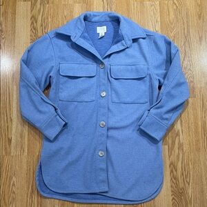 Light Blue Button-Up Shacket with Chest Pockets